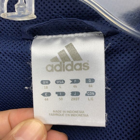 Adidas Mens Hoodie Jacket Size Large Navy Blue Three Striped Lined Lightweight - Picture 8 of 12